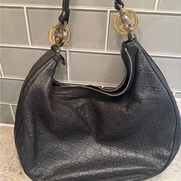Gucci Black Embossed Leather Hobo Bag - Picture 1 of 3